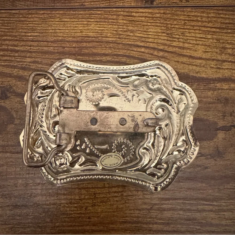 Vintage Western Horse Belt Buckle Silver Tone Kneeling Horse 1970s‎